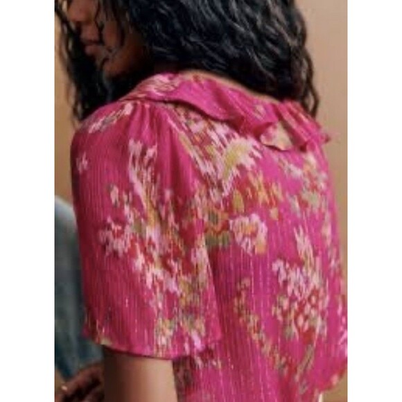 NWOT Sezane Jasmine Size 2 34 Blouse Helena Fuchsia Pink Floral Top New - Picture 2 of 12